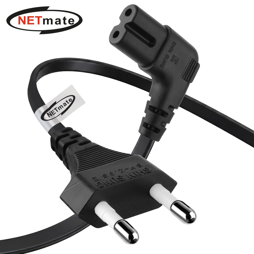 강원전자 넷메이트 2구 8자 AC 파워코드 전원케이블 0.6m, 꺾임형 블랙 NMP-KPC806BA