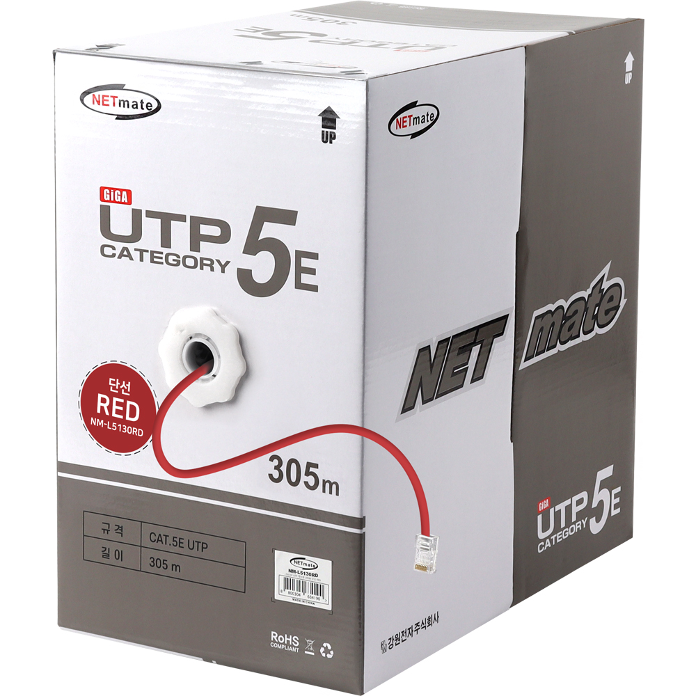 강원전자 넷메이트 CAT.5E UTP 케이블 305m, 단선 레드 NM-L5130RD