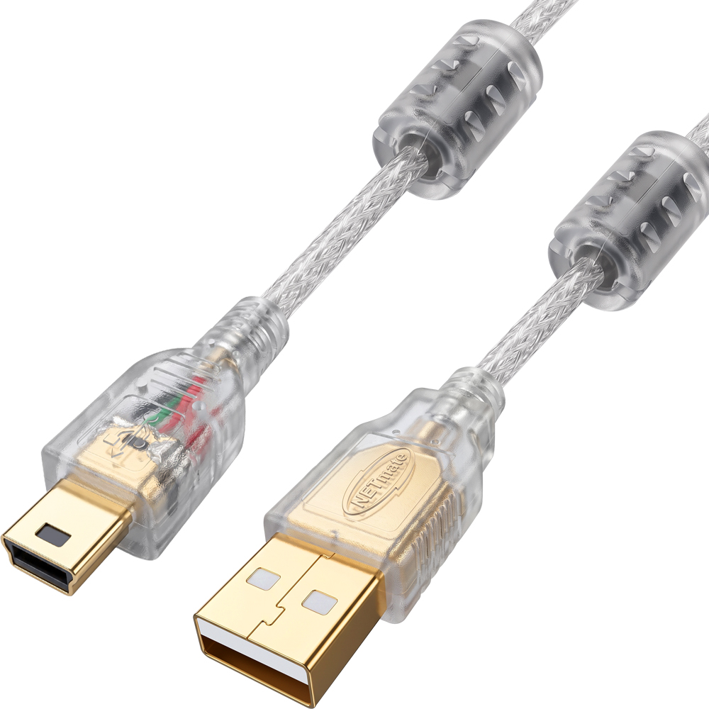 강원전자 넷메이트 프리미엄 USB2.0 AM-Mini 5핀 투명 케이블 1m NM-PUM210S