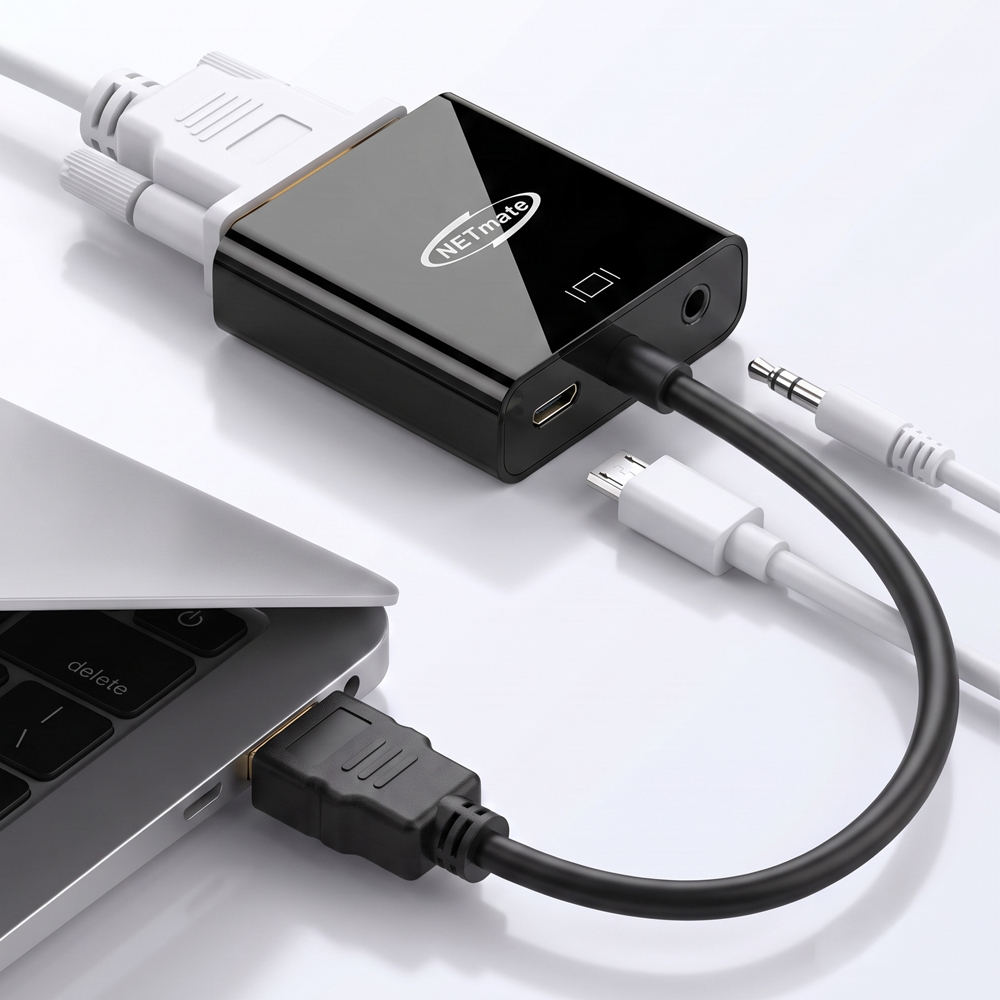 강원전자 넷메이트 HDMI to VGA(RGB) 컨버터, 오디오 출력/전원 입력 NM-HV02AP
