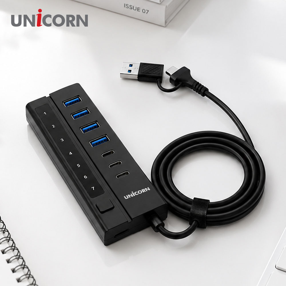 유니콘 USB3.2 Gen1 7포트 1.2M케이블 USB멀티허브(A포트4개+C포트3개) A+C 듀얼커넥터 LH-7000AC