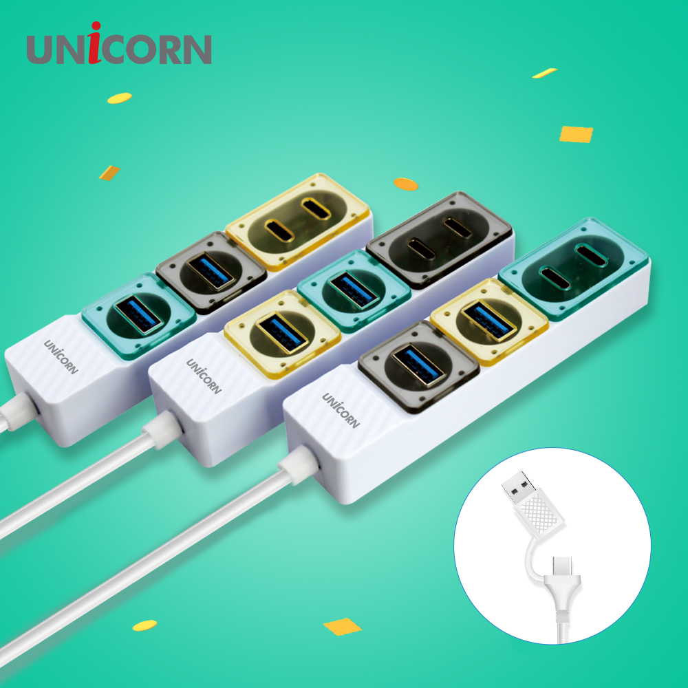 유니콘 USB3.2 Gen1 4포트 USB멀티허브(A+C타입 각 2포트) 듀얼컨텍터 RHC-200D 블루