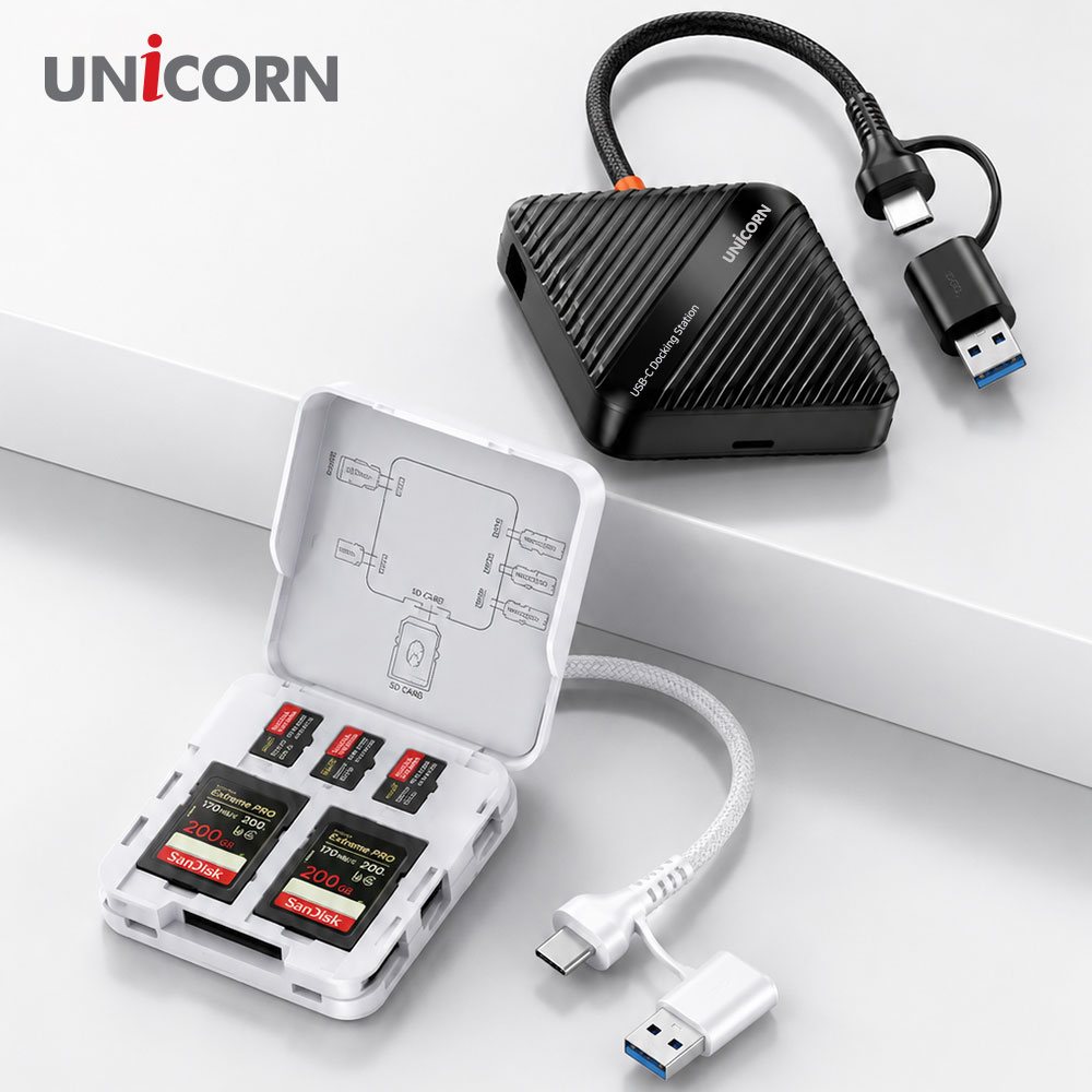 유니콘 6in1멀티카드리더기 메모리보관케이스 USB3.2 Gen1허브 듀얼켄넥터 XC-9000M 화이트