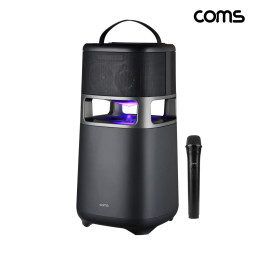 Coms 100W 360도 서라운드 블루투스 스피커 강력한 베이스 충전식 휴대용 무선마이크 포함 TWS 스테레오 노래방 버스킹 캠핑