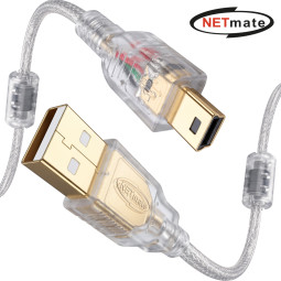 강원전자 넷메이트 프리미엄 USB2.0 AM-Mini 5핀 투명 케이블 1.5m NM-PUM215S