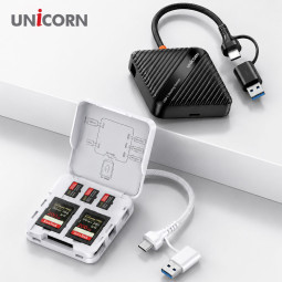 유니콘 6in1멀티카드리더기 메모리보관케이스 USB3.2 Gen1허브 듀얼켄넥터 XC-9000M 블랙
