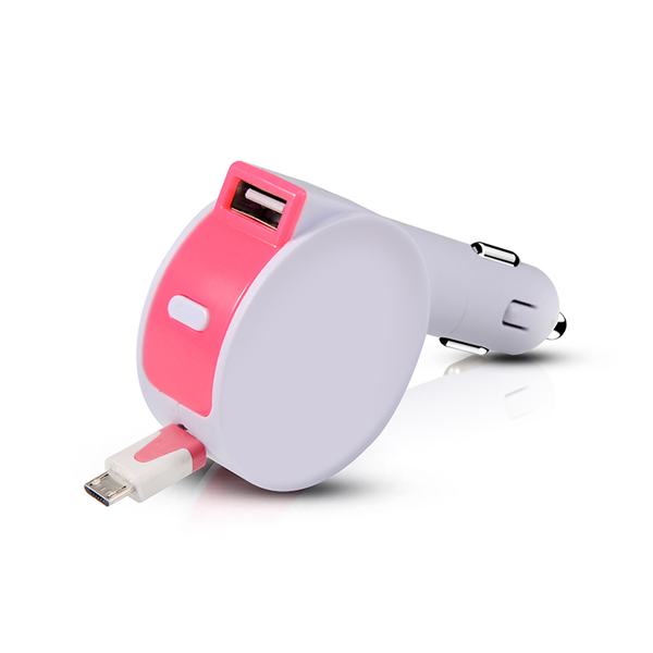 NEXT-1402CHB 핑크 2포트 시거잭 USB 차량용 충전기 릴타입/핑크