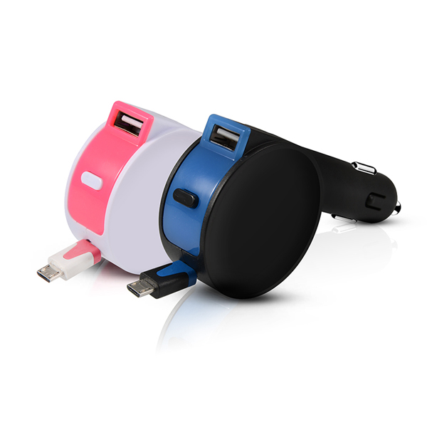 NEXT-1402CHB 핑크 2포트 시거잭 USB 차량용 충전기 릴타입/핑크