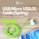 Coms USB/Micro USB(B) 케이블(스프링), Green