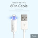 Coms IOS 8핀 (8Pin) LED 케이블/ 완충알림 / White