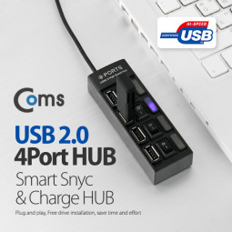 Coms USB 2.0 4포트 허브 (개별 스위치/무전원/충전용)