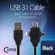 Coms USB 3.1 케이블 3 in 1(USB to Type C/Micro 5P/IOS 8P) 1M/Black