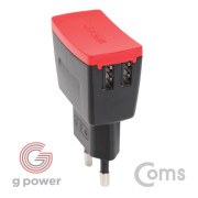 Coms G POWER 가정용 2포트 충전기 5V/2A /Micro5핀 케이블, Black