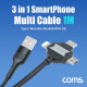 Coms 3 in 1 스마트폰 멀티 케이블 1M, USB 3.1 Type C, 8Pin, Micro 5Pin, 충전, 데이터전송