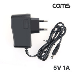 Coms AC/DC 전원 어댑터 DC5V/1A 외경5.5/내경2.1 아답터 케이블 1.2M