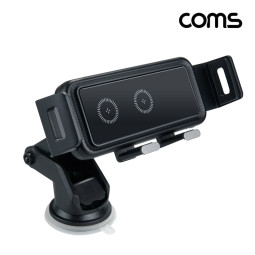 Coms 차량용 고속 무선 충전기 15W 듀얼코일 3중 잠금 거치대 자동회전 갤럭시폴드거치