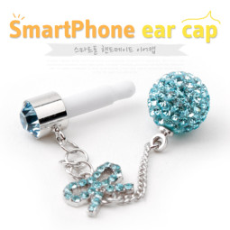 Coms 스마트폰 이어캡(큐빅/수작업) - 원형 반짝이, 블루