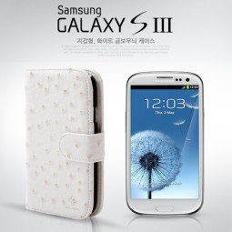 Coms 갤럭시 S3 케이스 - 지갑/다이어리형,화이트 비스킷무늬/3G전용