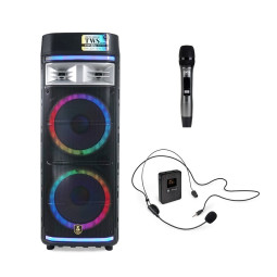 버스킹 이동식 앰프 300W 스피커 충전식 본체 + UHF 핸드/헤드 핀 마이크 각1개  CR500NSAC