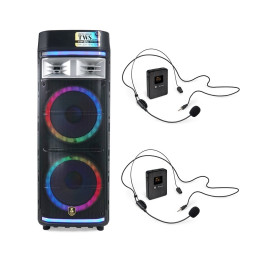 버스킹 이동식 앰프 300W 스피커 충전식 본체 + UHF 헤드 핀 마이크 2개 CR500NSCD