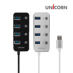 유니콘 TH-4000S 화이트 USB3.0 4포트 USB허브 개별전원스위치 무전원