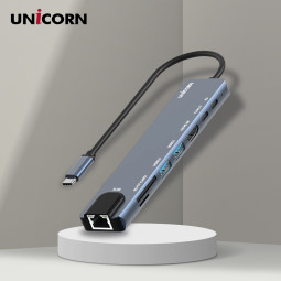 유니콘 8I1 LA포트 HDMI USB멀티허브 USB-C통신포트 PD87W충전 4K미러링 TF SD카드리더 TCH-L60