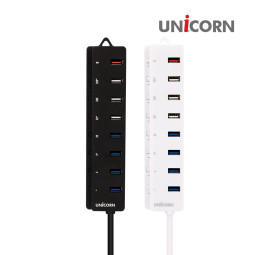 유니콘 RH-8000S 블랙 USB허브 고속충전1포트지원 어댑터포함