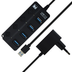 인네트워크 USB3.0 개별전원 4포트 허브+유전원 아답터 IN-PW3U4BK INV165