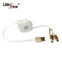 애플 8핀 /삼성/Lg 겸용 Micro 5핀 2 in 1 자동감김 케이블- 블루 90Cm