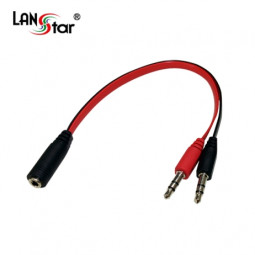 PC 헤드셋 변환케이블 평면 Black/Red 0.2M