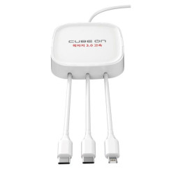 큐브온 휴대폰 고속 멀티충전기 USB 3포트 각3A 아답타 길이 2M 퀵차지 충전케이블3개