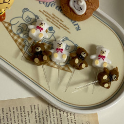 예쁜 케이크초 생일파티 장식 기념일초 리본곰돌이 3개 1set